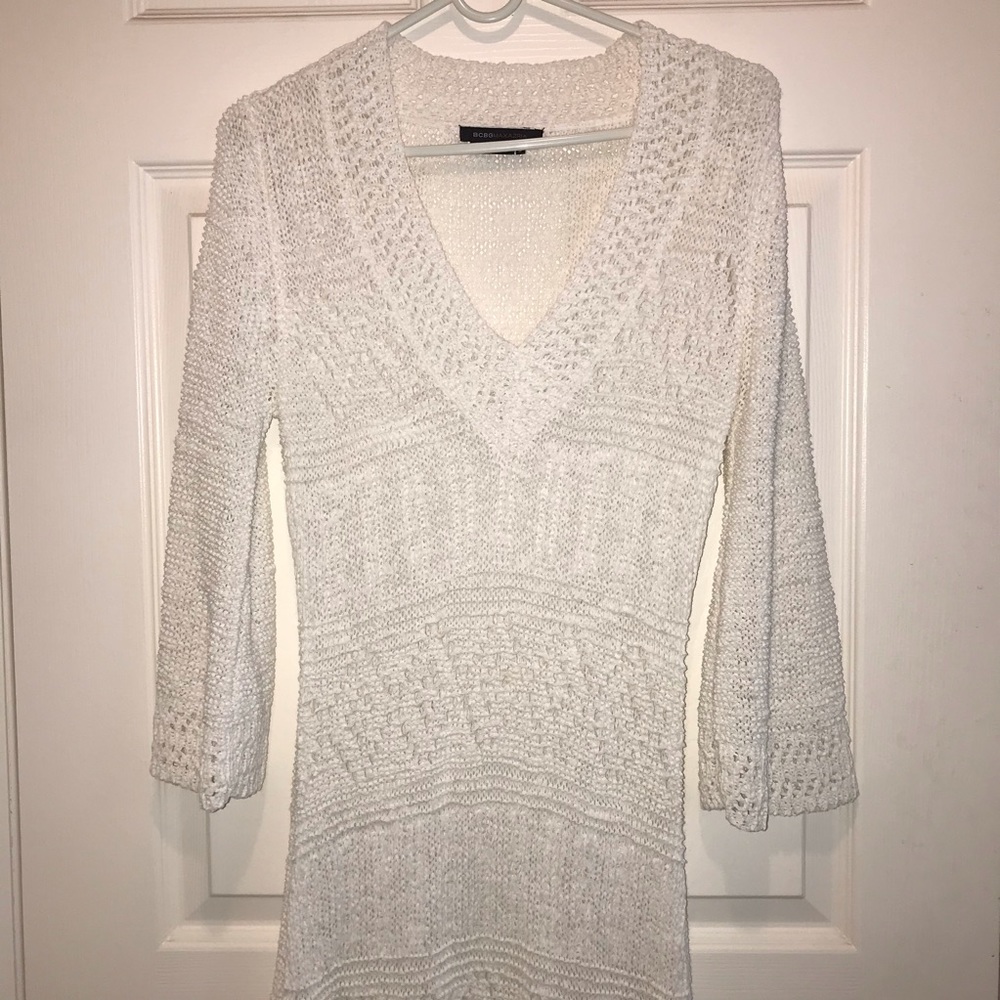 BCBG MAXAZRIA white knitted tunic dress, M